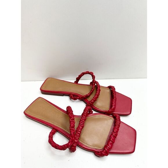 Who What Wear Sandals Womens Size 7 Red Faux Leather Square Toe Slip On Shoes - Picture 2 of 6